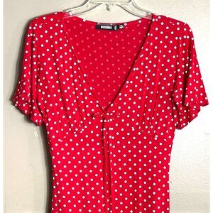 Missguided Dress Red Polka Dot Jersey Maxi Bodycon Femme Fatale Clingy Womens 6
